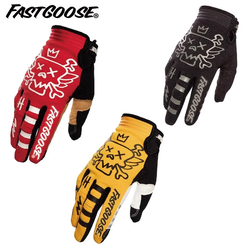 

FastGoose 3-цветные перчатки для езды на мотоцикле с черепом и длинным пальцем с сенсорным экраном, блестящее снаряжение для езды на велосипеде для мужчин и женщин K