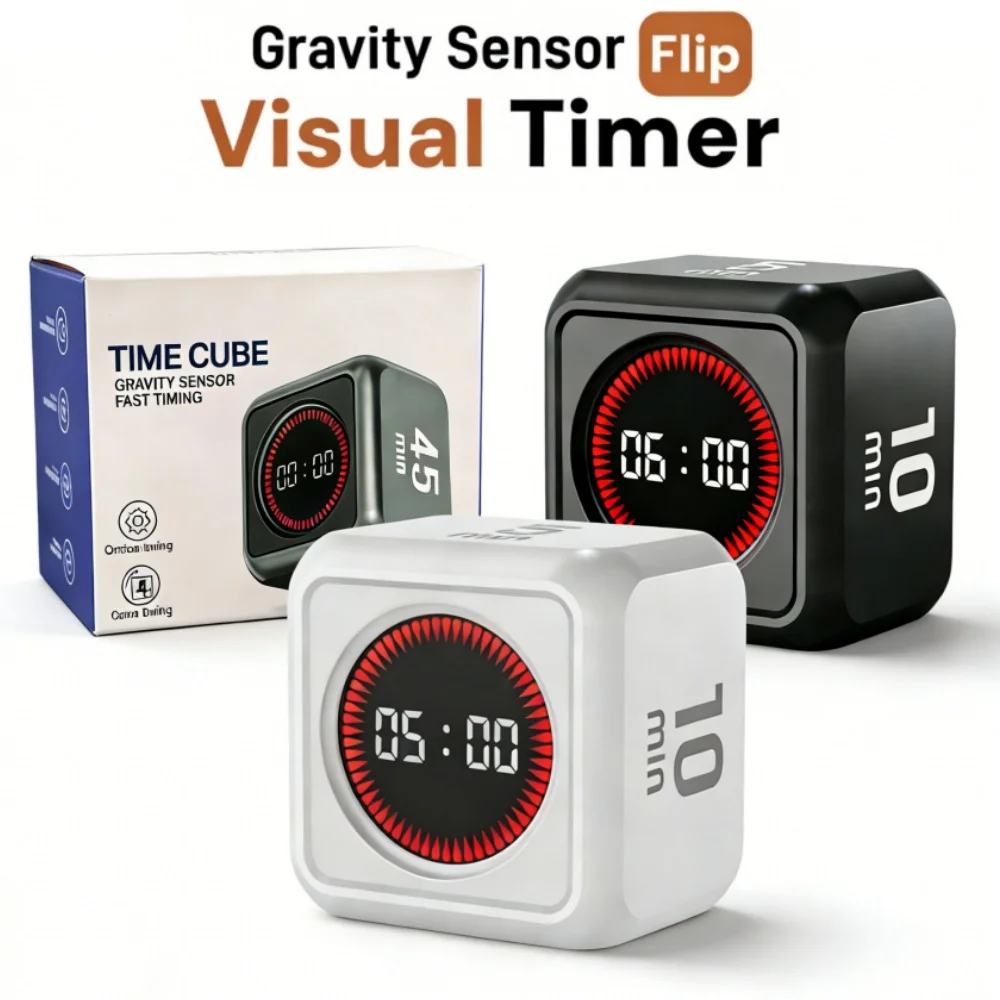 Pomodoro Timer -for Kitchen/Study/Shower Timer, Silent Flip Digital Visual Egg Timer, 5/10/25/50min Cooking Gadgets Smart