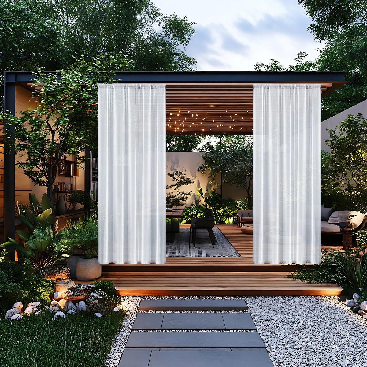 1pc Modern Waterproof Outdoor Curtain,  Solid Window Screen, Sheer Curtains for Terrace Balcony Showcase, Summer Curtains