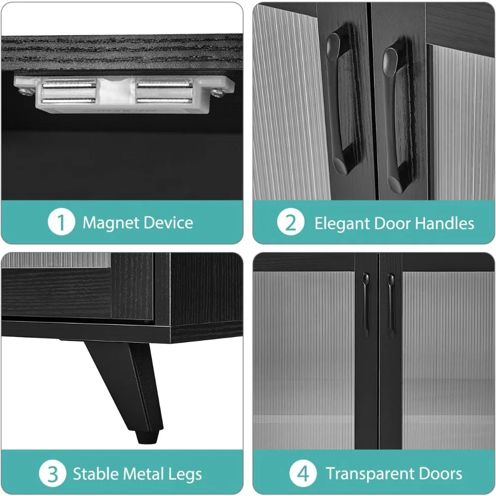 طاولة بوفيه مطبخ بانانا سوداء مقاس 49 بوصة مع أبواب وخزانة لاستخدام الخزانة الجانبية ووحدة التحكم