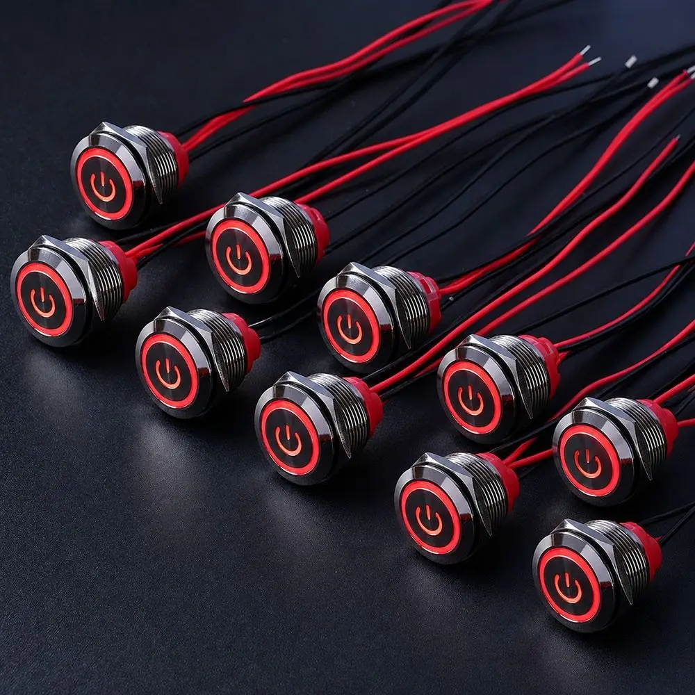 New 16/19/22mm Push Button Switch Pre-Wired Latching Action Panel Mount Switch Metal Illuminated Ring Short Body