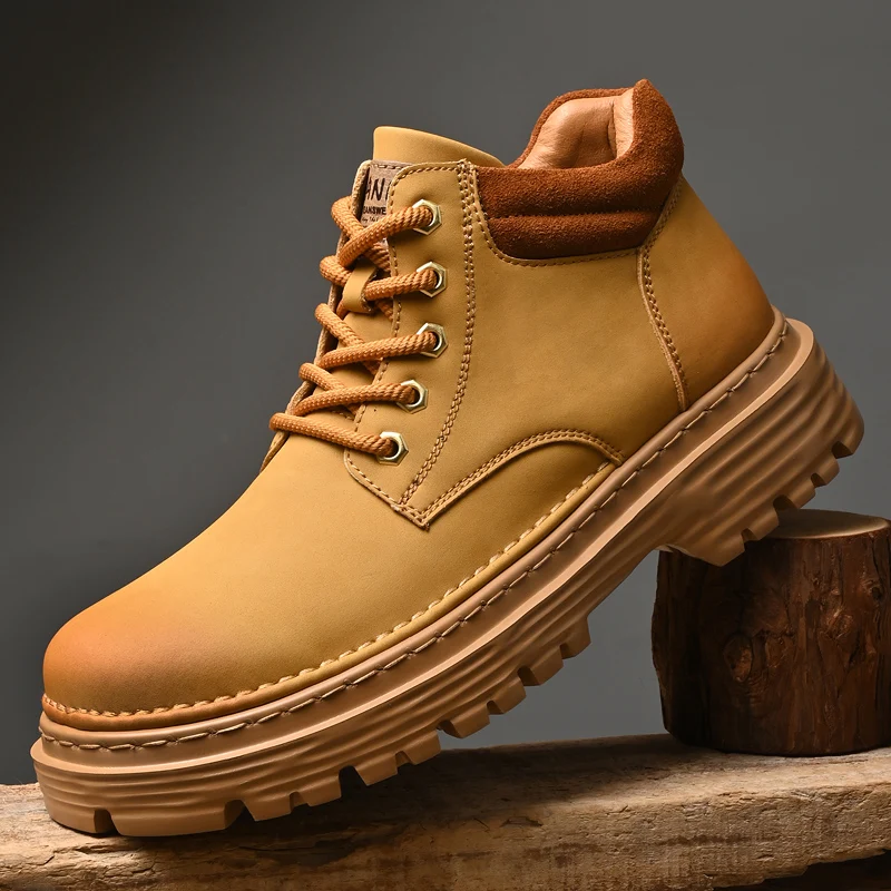

Outdoor Mountaineering Work Boots for Men 2025 New Big Yellow Boots, High-Top Height-Increasing British Style Durable Work Shoe