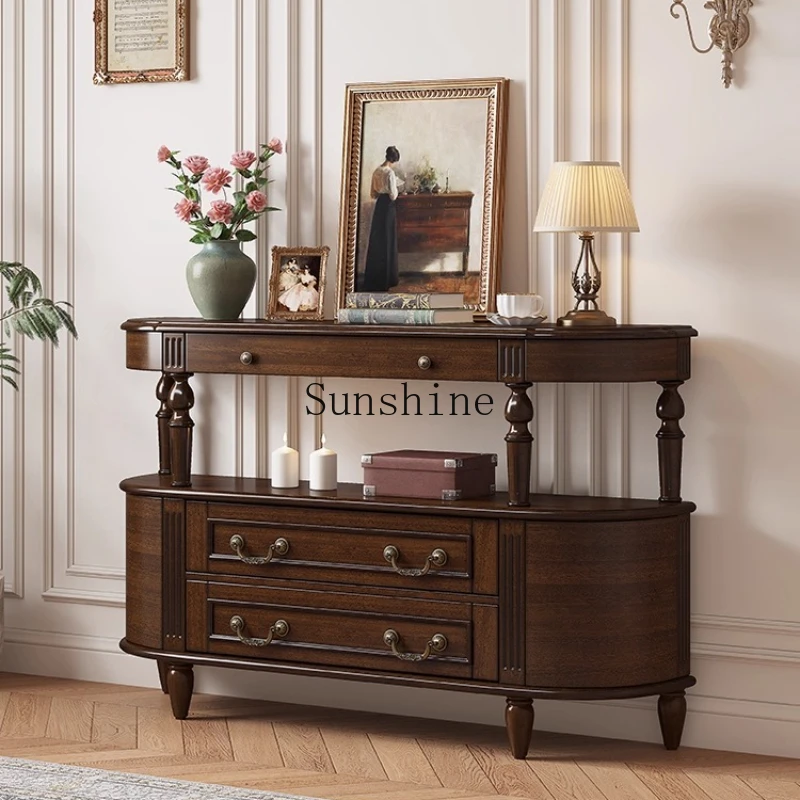 

American-style entrance, retro rural solid wood aisle cabinet, household large-capacity door storage