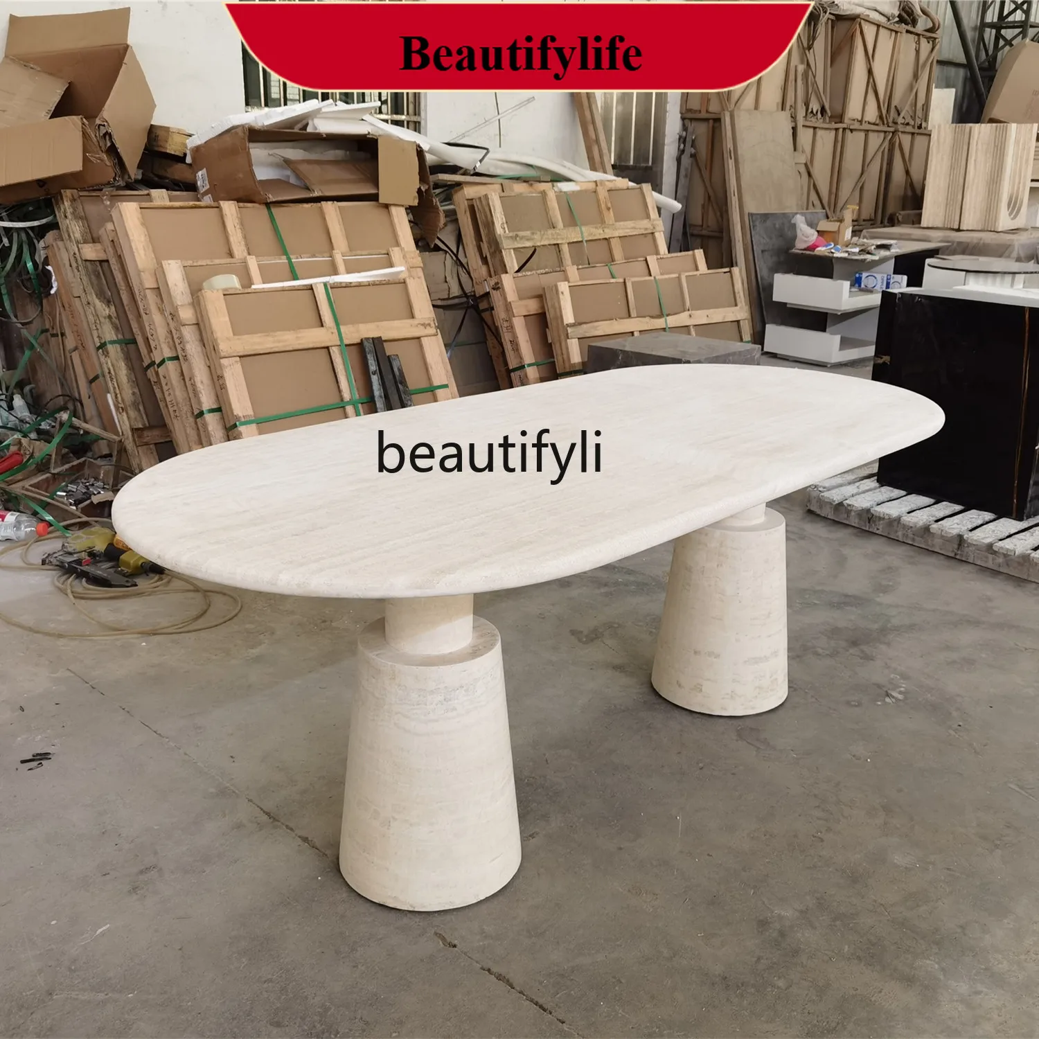 

Natural Cave Stone Dining Table Italian Minimalist Villa Hotel Model Room Designer Long Table Oval Dining Table G1218