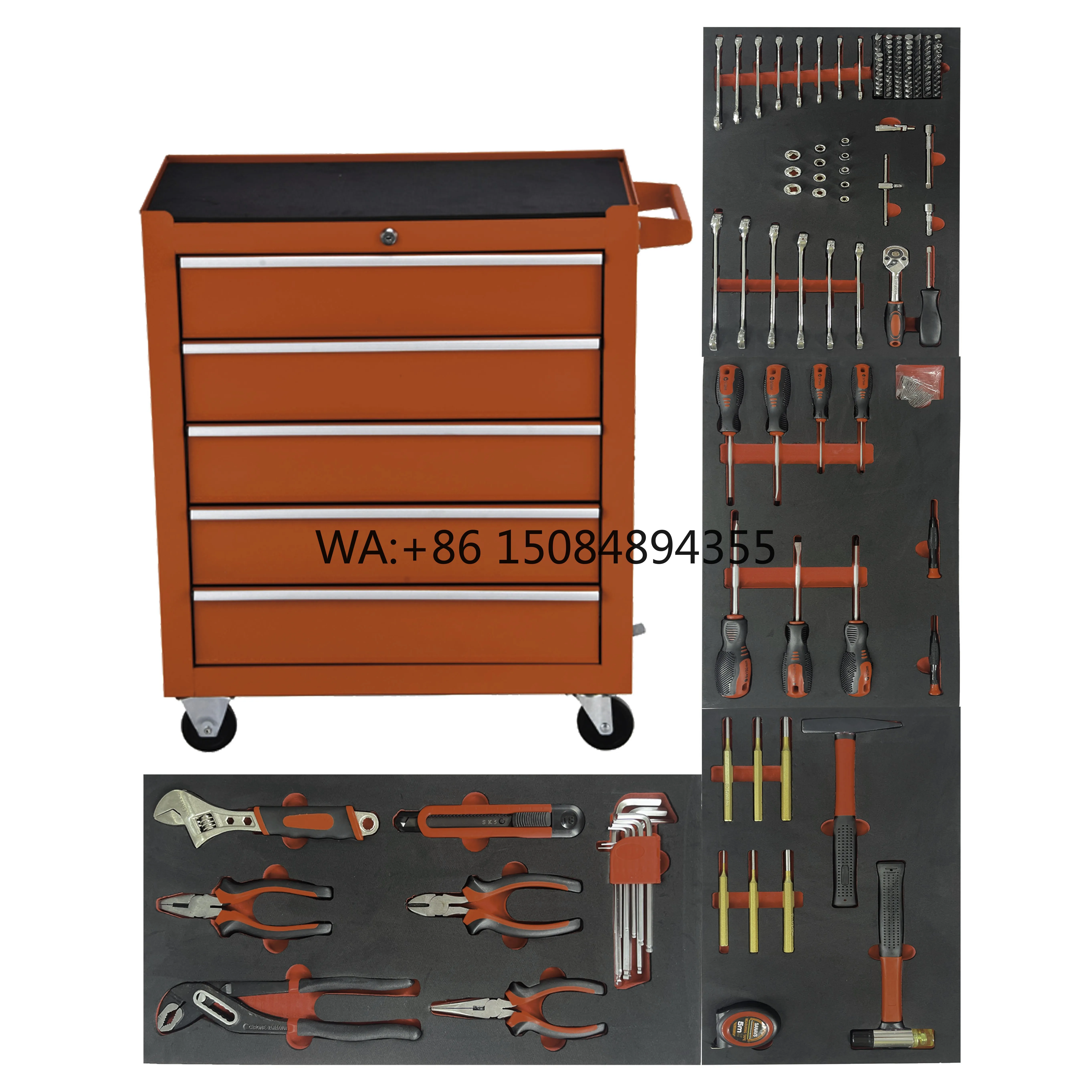 

CE Customized Heavy-Duty Metal Tool Cart with 188 Pcs Auto Repair Tool Sets Roller Chest DrawersWheels OEM Support Herramientas