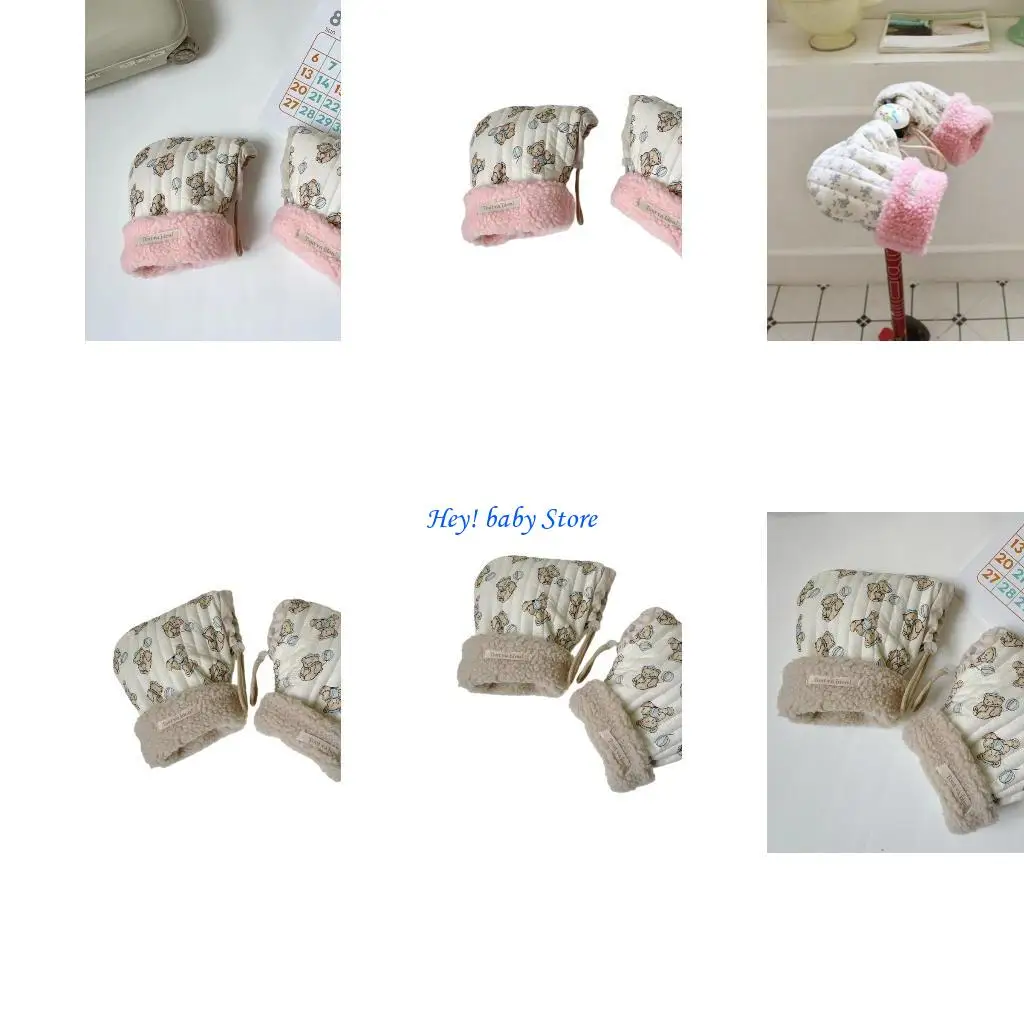

Q1FE Windproof Stroller Hand Muffs Outdoor Sports Mittens Cartoon Bear Infant Hand Warmer Scooter Accessory for Winter