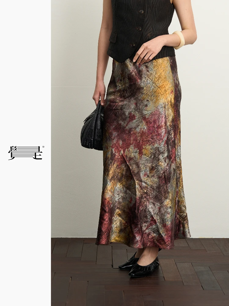 

Original Long Fi Tail Skirt with Luoyan Glaze Slimming Design Commute Sle Stand Fit Spring Season mid Waist Flower Pat...