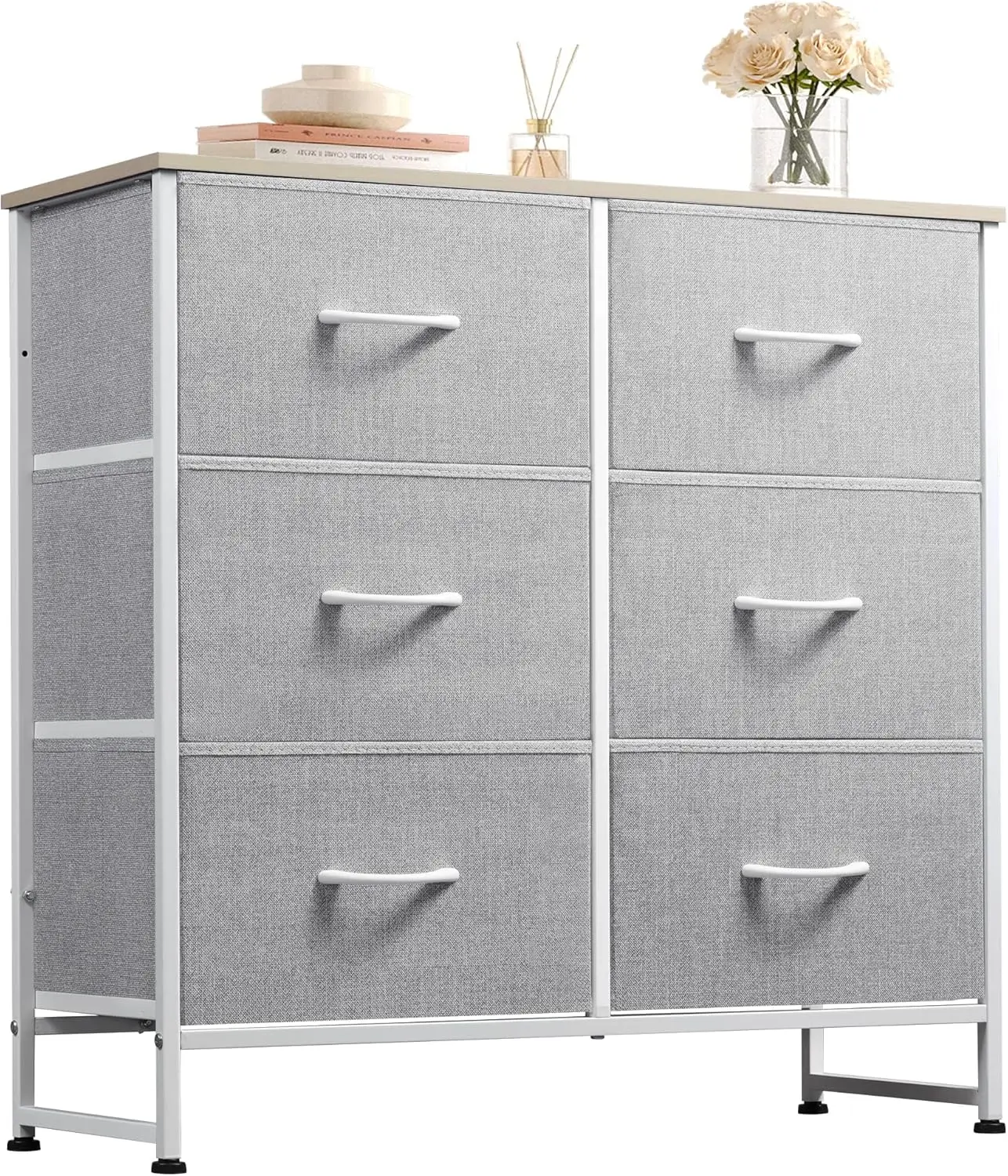 

Fabric Dresser For Bedroom, 6 Drawer Double Dresser, Storage Tower With Fabric Bins, Chest Of Drawers For Closet, Living Room,