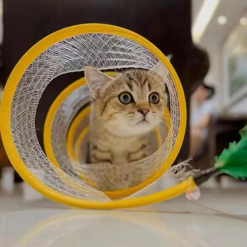 Cat Mesh Tunnel Pet Toys Feather Mouse Sisal Ball Cat Self-help Cat Tunnel Toys Foldable Cat Channel Cat Pet Supplies