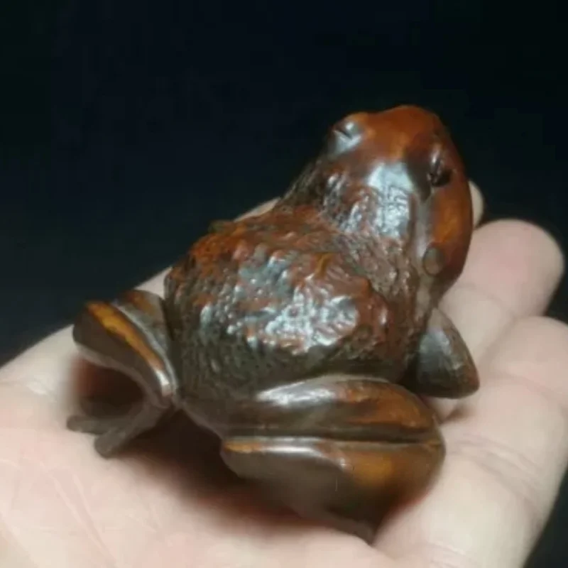 Japanese boxwood carved lovely frog statue table decoration collectable gift
