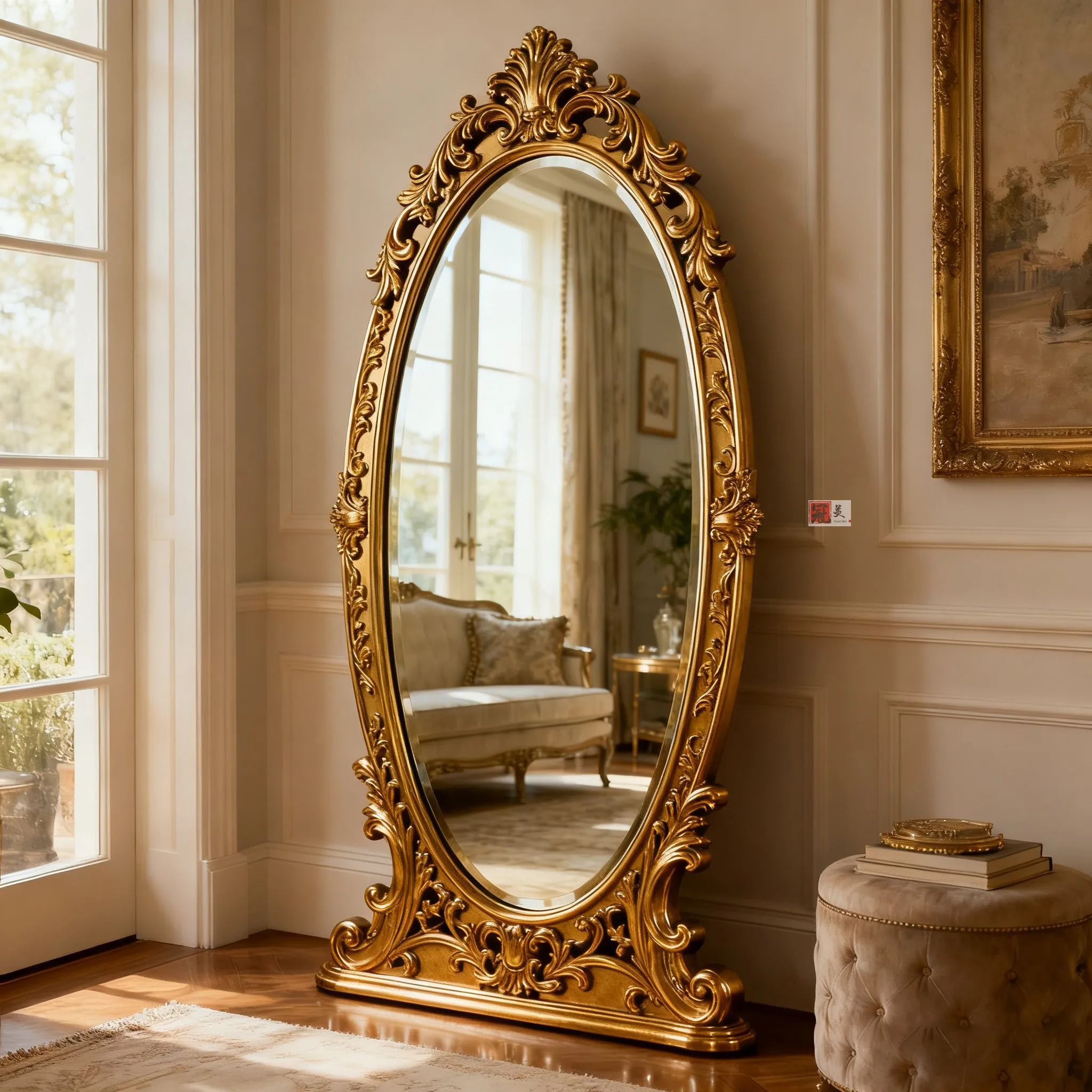 Full body mirror retro floor engraved dressing home fitting mirror