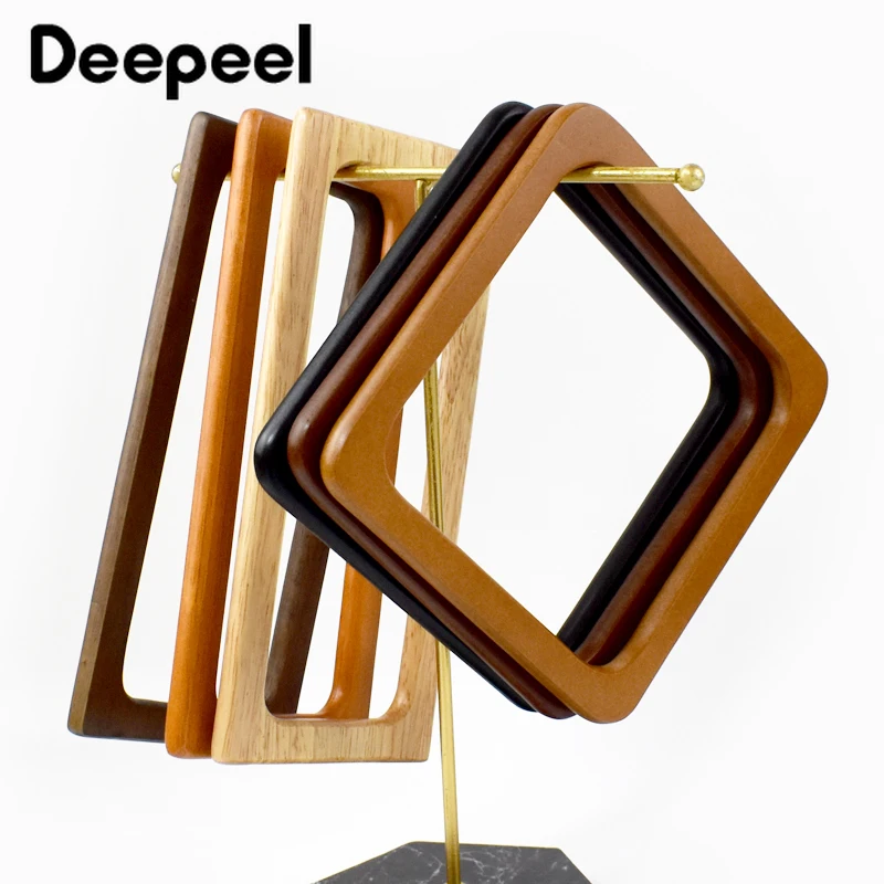 2Pcs Deepeel 14/20cm Square Purse Frame Wooden Bags Handle for Making Handbag Woven Bag DIY Sewing Brackets Handles Accessories