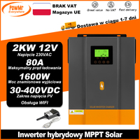 PowMr EU 2KVA Hybrid Solar inverters 12V 220V Pure Sine Wave With 80A MPPT Solar Charge Controller Max PV 400VDC LIfepo4 Battery