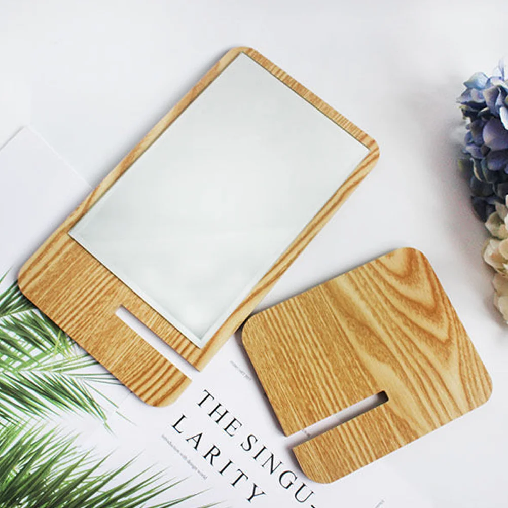 

2pcs Wooden Mirror Tabletop Portable Desktop for Desk Folding Small Standing Mirror Decorative