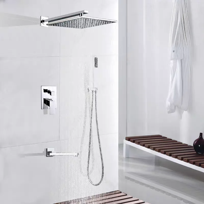 

High Pressure Rain Shower Head Handheld Spray Combo Set Polish Chrome Finish Shower Mixer Set Bathroom