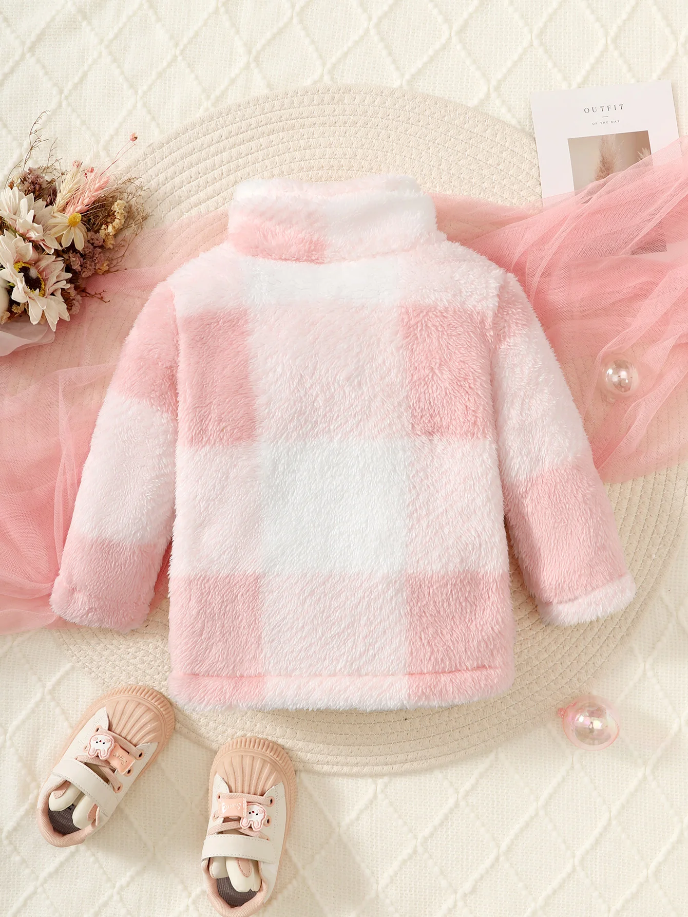 Autumn And Winter Female Baby Temperament Comfortable Coat Stand Collar Long Sleeve Gradient Pink Wool Baby Girl Fashion Top