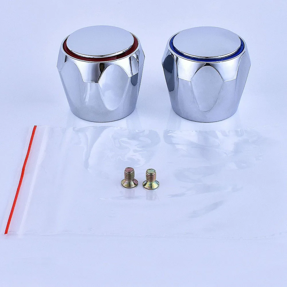 2pcs Chrome Plated Faucet Cover Set for Kitchen & Bathroom Hot/Cold Tap Top Head Handle Replacement