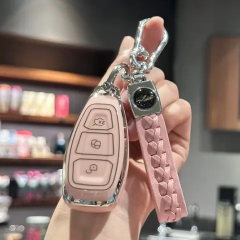 포드 포커스 3 4 ST Mondeo MK3 MK4 Fiesta Fusion Kuga 2013 2014 2015 2017 2018, 핑크 용 키 체인이있는 Girly Key Fob 커버