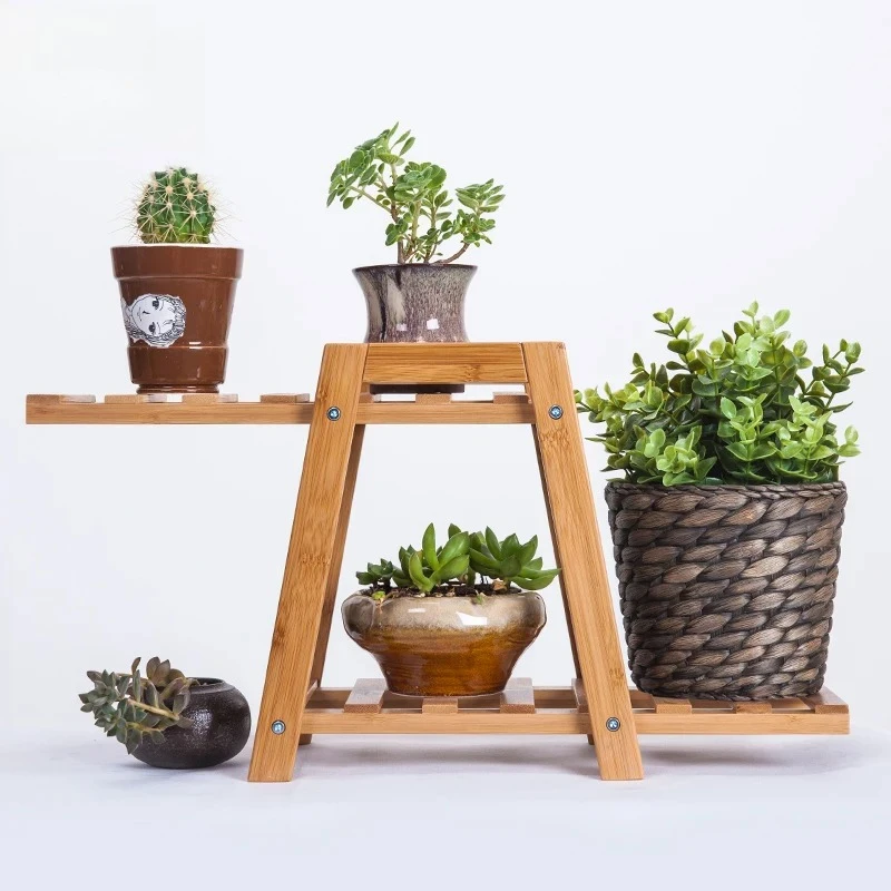 

Ladder-Shaped Bamboo Plant Stand Tiered Succulent Rack Indoor Floor Display Shelf for Balcony Office Greenery Organizer