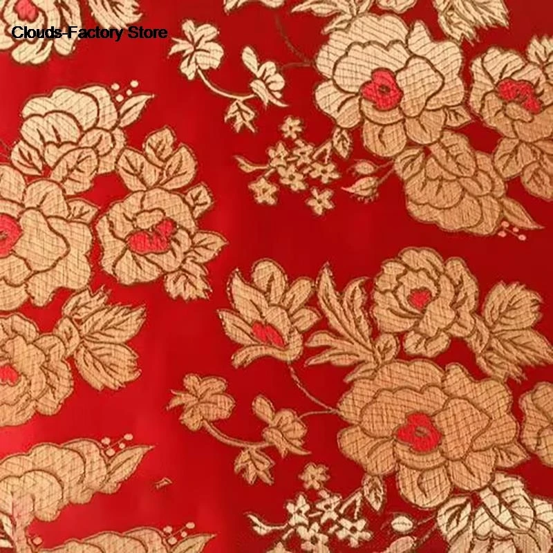 Jacquard Brocade Fabric By Meters for Cheongsam Dress Clothes Bag Pillowcase Diy Sewing Smooth Soft Flower Needlework Cloth Red