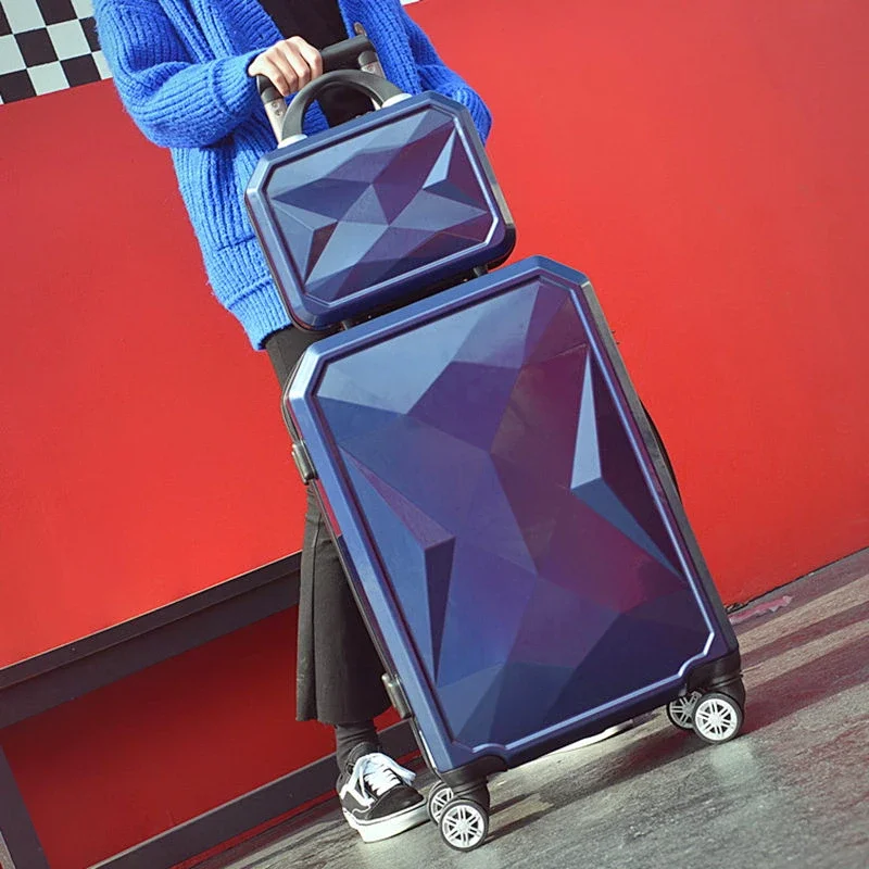 High quality diamond models suitcase universal wheel suitcase sets students trolley luggage Korean leather case package