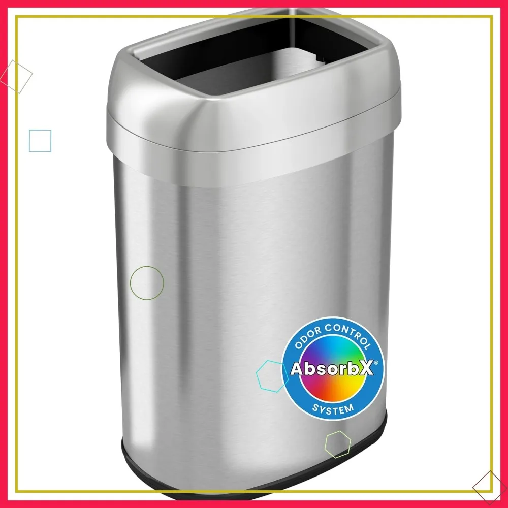 

50L Stainless Steel Open Top Trash Can with Odor Filters for Home and Office Use