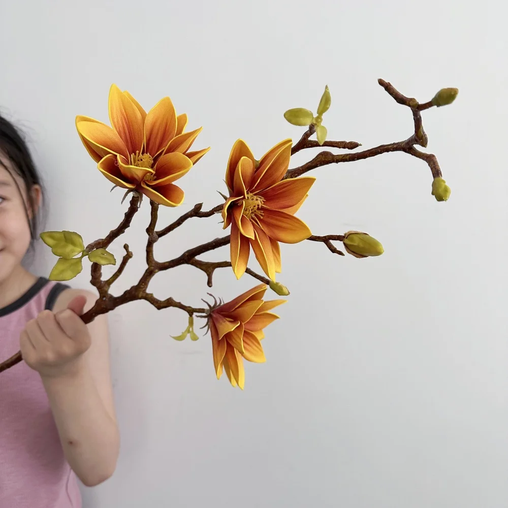 70 cm Magnolien-Kunstblume, Touch-Feeling, künstlicher Farbverlauf, Lotusblütenzweig, Wohnzimmer-Dekoration, Hochzeit – Detail 2
