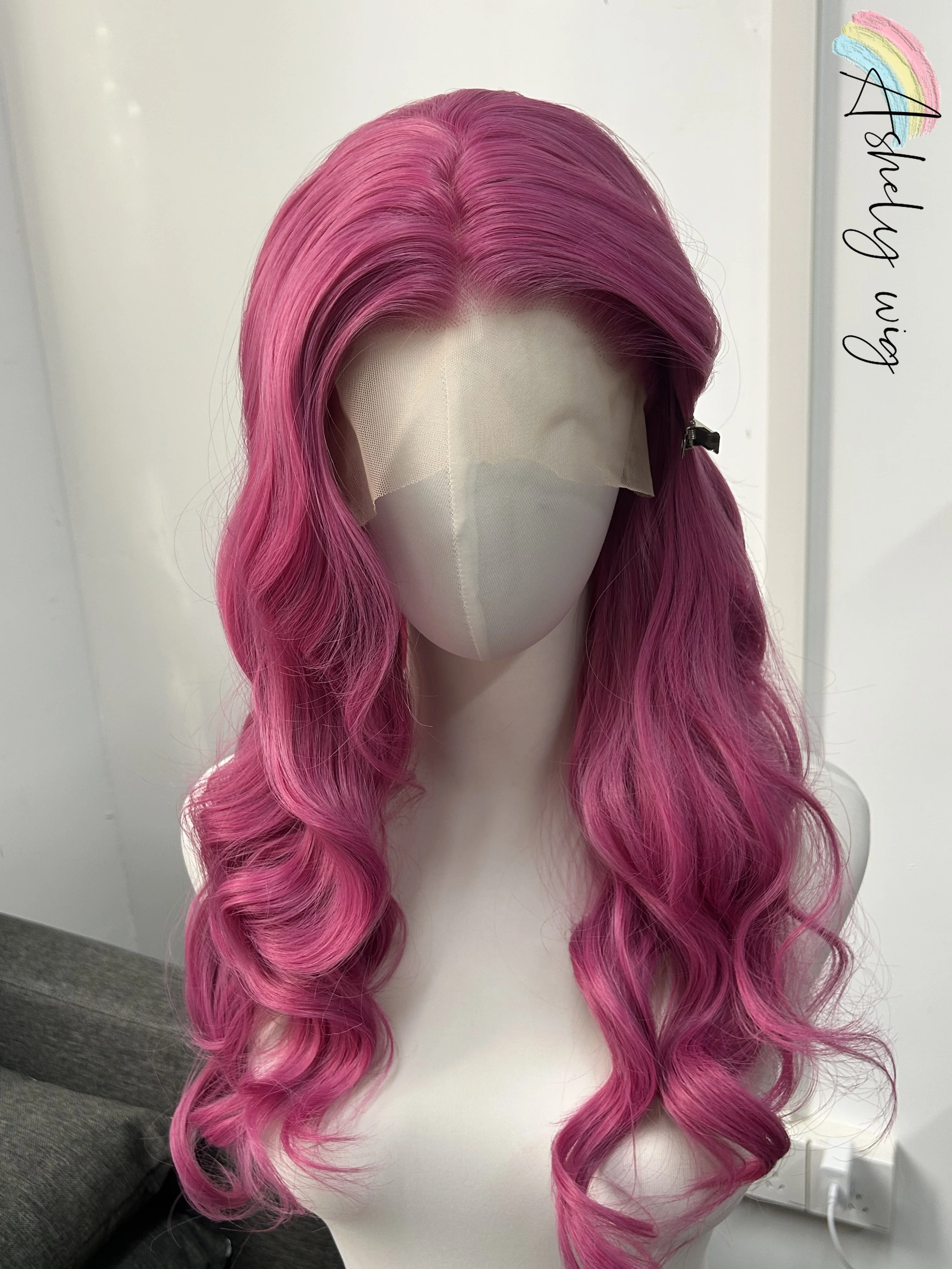 

Hot Pink Wig for Women 26inch Curly 13x4 Lace Front Wig Natural Looking Dark Pink Free Part Synthetic Lace Wig for Cosplay Party