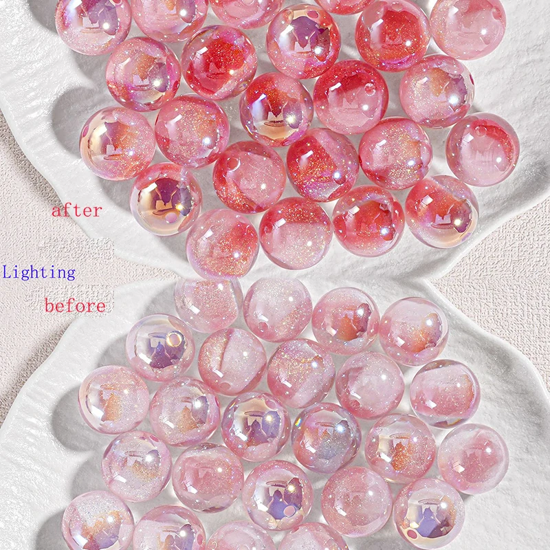 

10pcs Jewelry Accessories DIY Colour Change Resin Sugar Heart Straight Hole Electroplated Round Beads For Women Charm Pendant