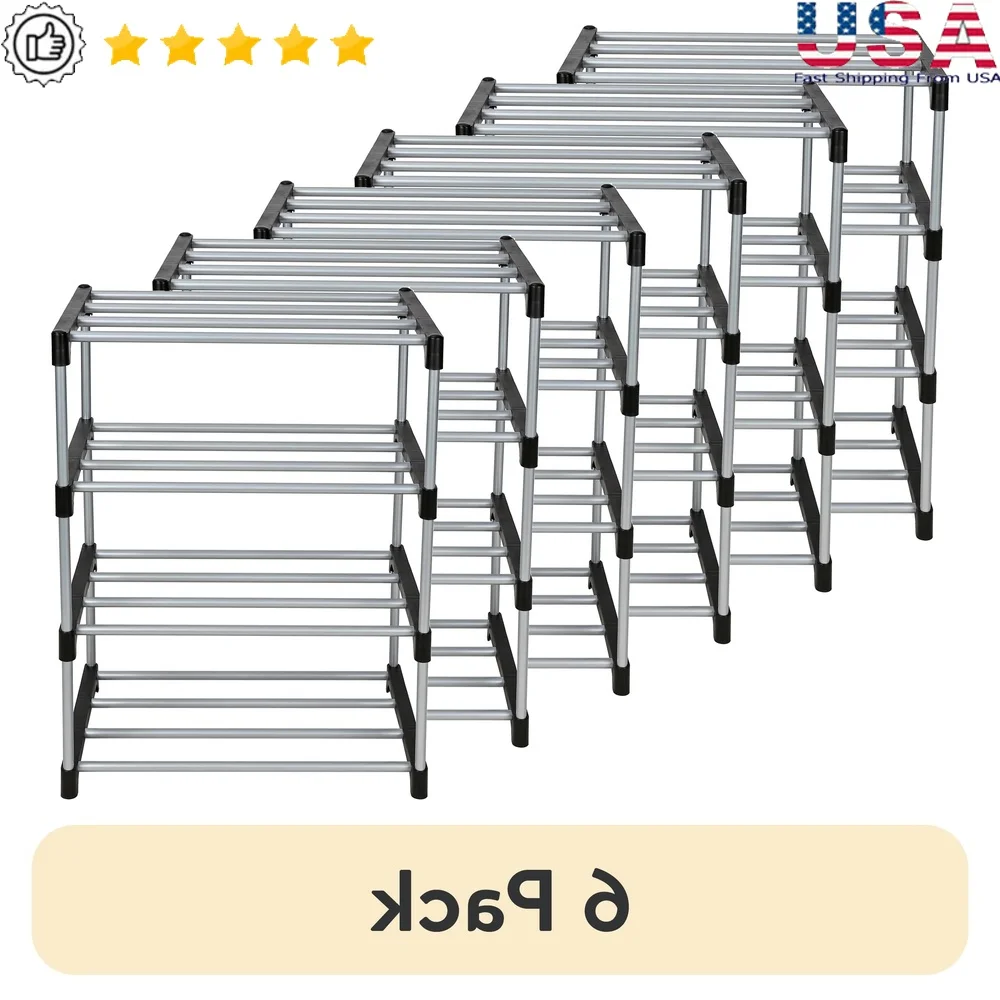 

Stackable 4 Tier Shoe Rack 8 Pair Storage Solution Durable Metal Tubes Plastic Connectors Easy Assembly Space Saving Organizer