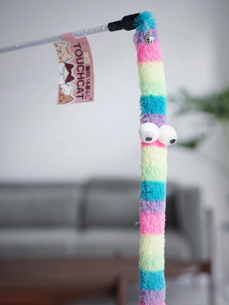 Katze Spielzeug Feder Katze Teaser Zauberstab Katze Interaktives Spielzeug Lustige Raupe Bunte Stange Teaser Zauberstab Haustier Katze Liefert Katze Zubehör – Detail 7
