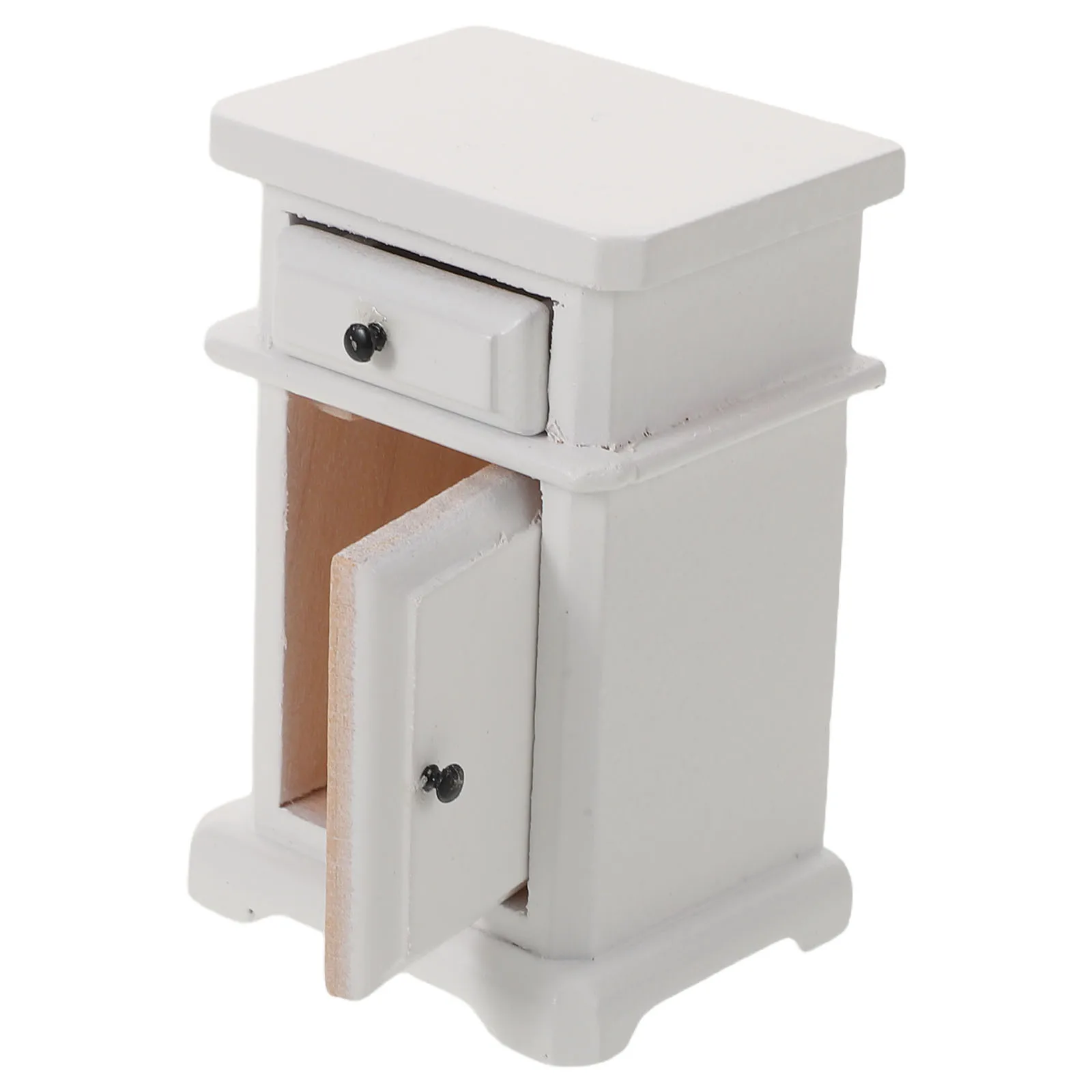 Mini muebles para casa de muñecas, mesita de noche, decoraciones en miniatura para dormitorio, mesas auxiliares, armario lateral de juguete blanco para juego de imitación