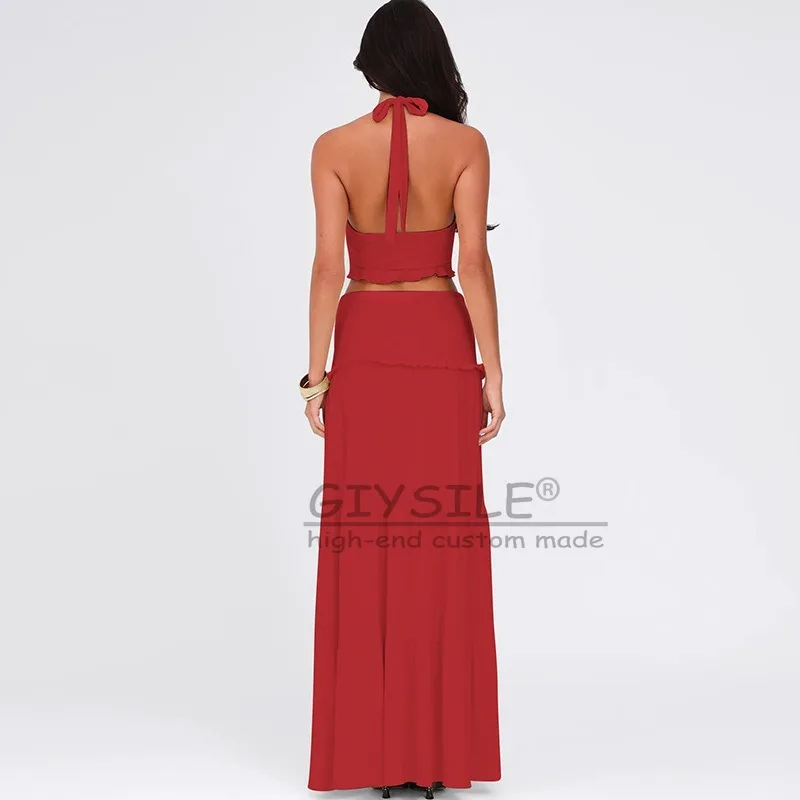 GIYSILE موضة صيف 2025 جديد مثير على شكل حرف v خشبية الأذن الرقبة الرافعة تفاصيل فستان شبكي دعوى الإناث بلا أكمام فساتين السهرة