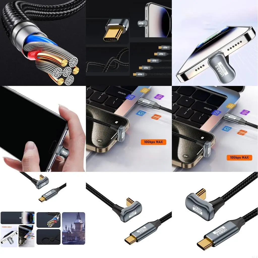 H7JF 고속 USB C에서 USB C 충전 케이블 USB3.2 Gen2 10Gbps 데이터 전송 라인 지원 OTG 화면 프로젝션 지원