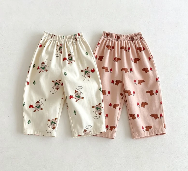 Boys Girls Casual Wide Leg Pants Cute Patterns Breathable Lightweight Trousers For All Season Wear Kid Soft Loose Thin Pants