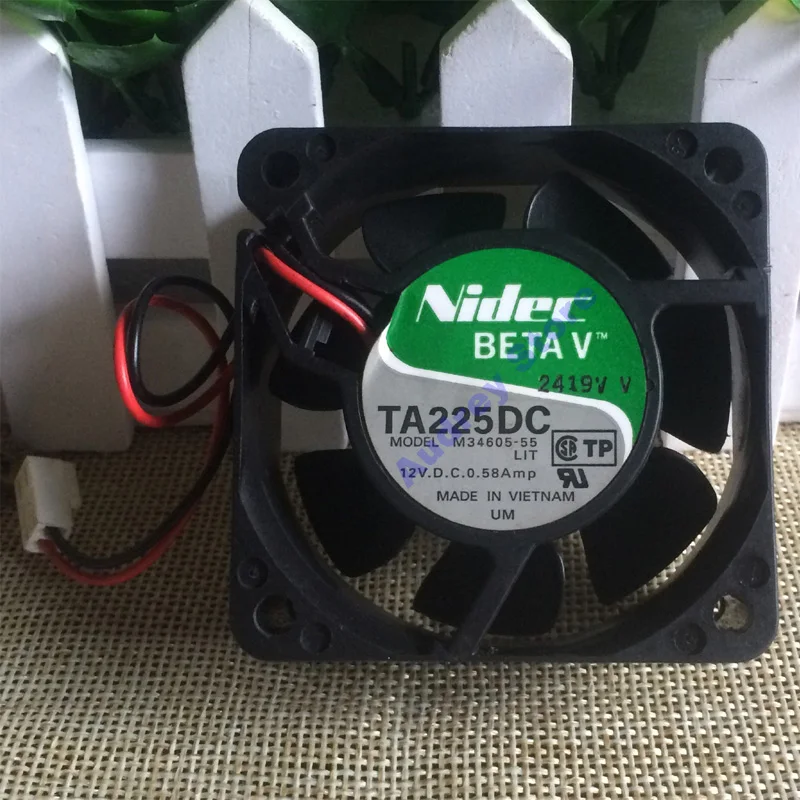 Nidec-ventilador de refrigeración de rodamiento de bolas doble, ventilador de aire de 2 cables, 32cfm, 6,96 rpm, TA225DC M34605-55 DC12V 0.58A 6025 W 6800