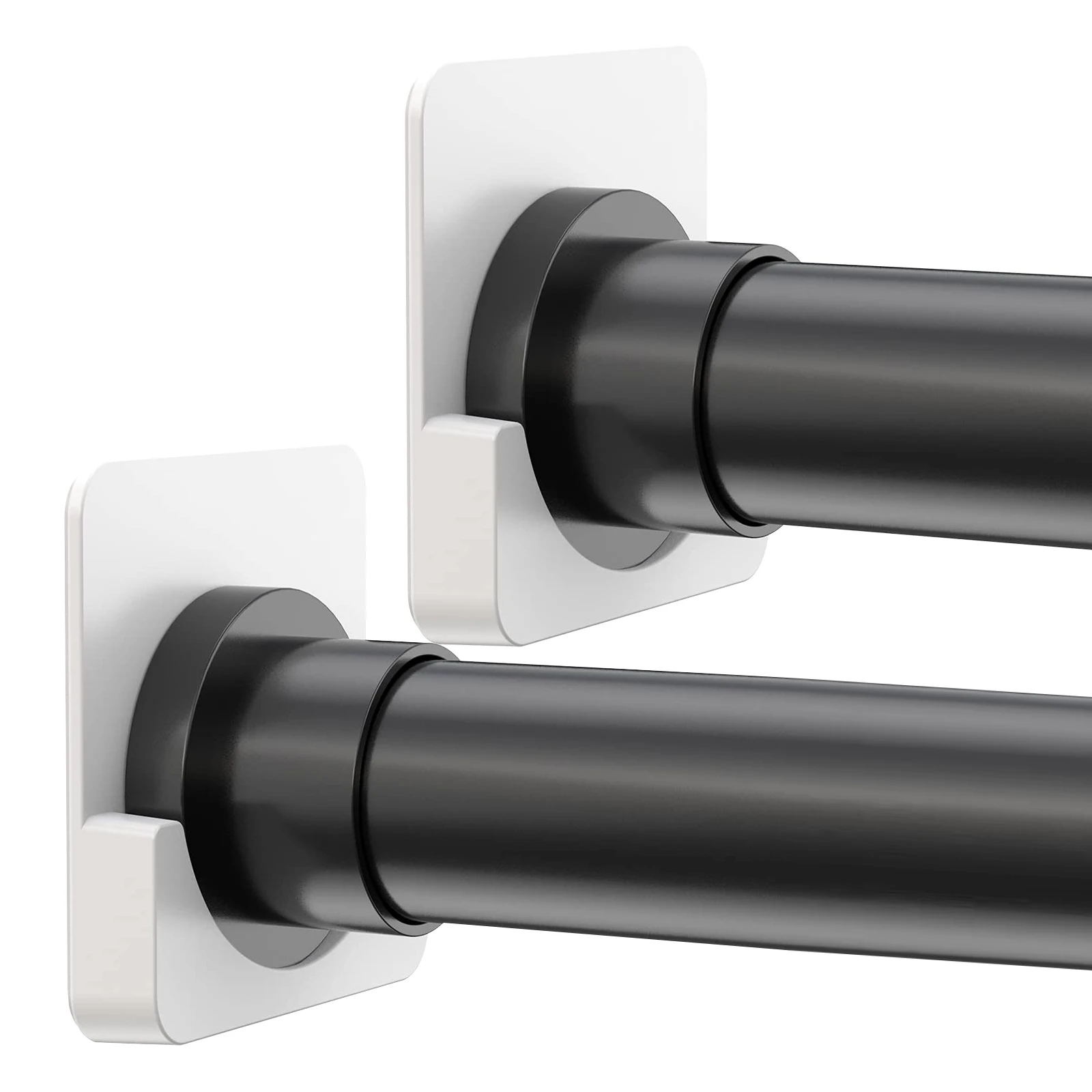 2Pcs No Drill Adhesive Shower Curtain Rod Holder, Self Stick Tension Shower Rod Retainer Mount Fixer