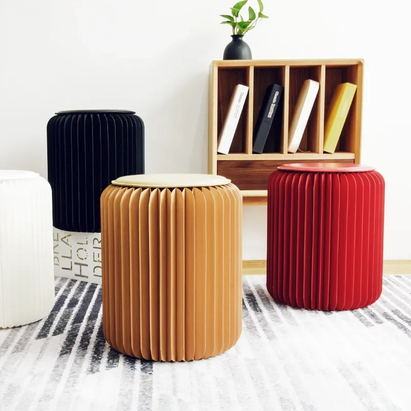 Creative Round Stool Living Room Furniture Bedroom Kraft paper Stool Multifunctional Stool Foldable Four Sizes Portable Stools