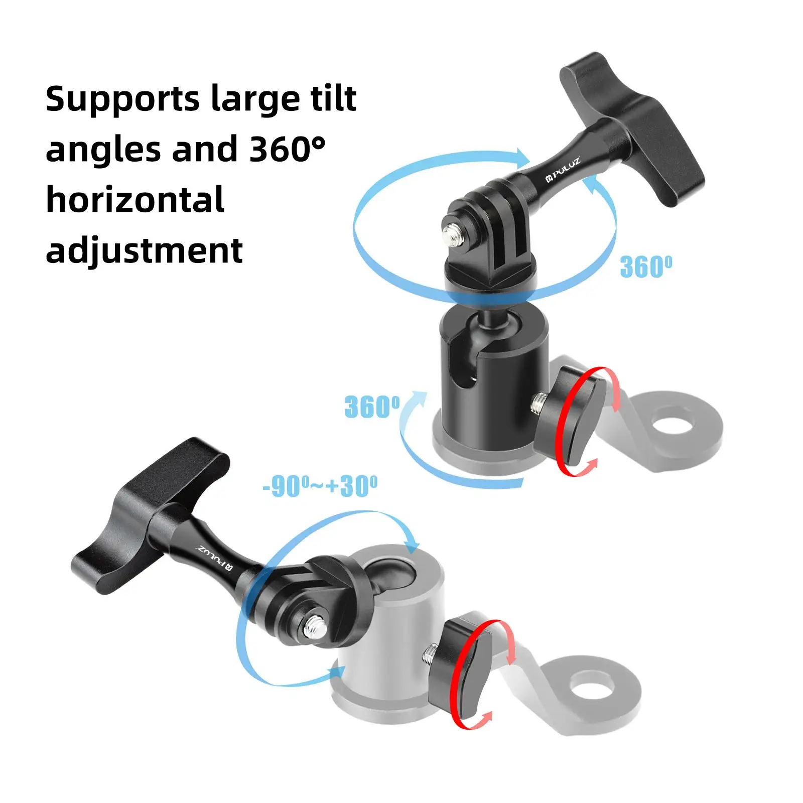 Uchwyt na kamerę sportową PULUZ do motocyklowych lusterek wstecznych, wykonany ze stopu aluminium, do GoPro Hero13 Black/DJI Osmo Action 5 pro/Insta360