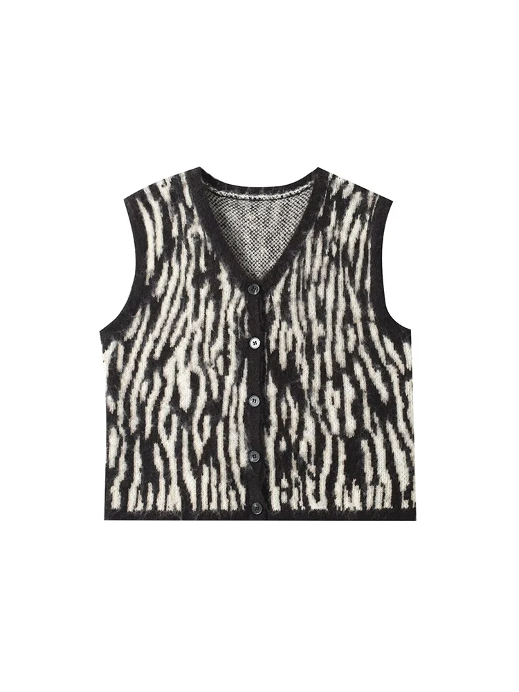 

Европейский и американский стиль, осень 2021, новый женский ретро-стиль, смешанный вязаный жилет без рукавов с рисунком зебры, жилет