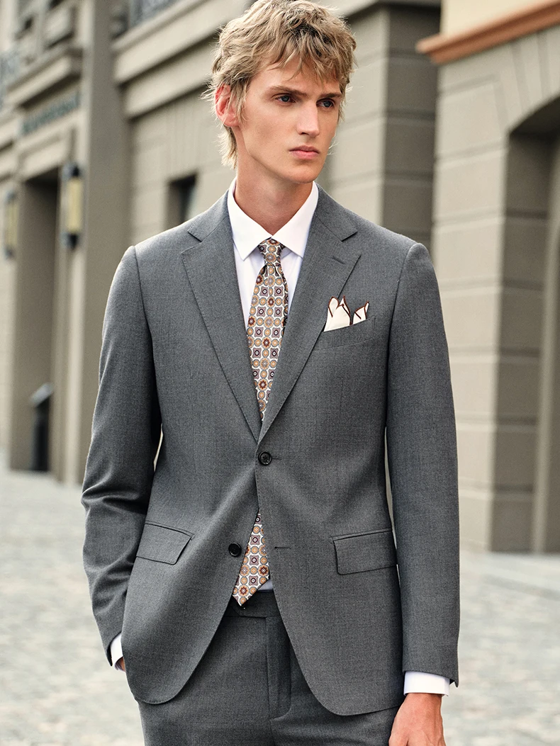 

Классический серый мужской костюм из 50% шерсти, приталенный деловой и свадебный пиджак для жениха, официальный наряд премиум-класса с классическими брюками Plus 58