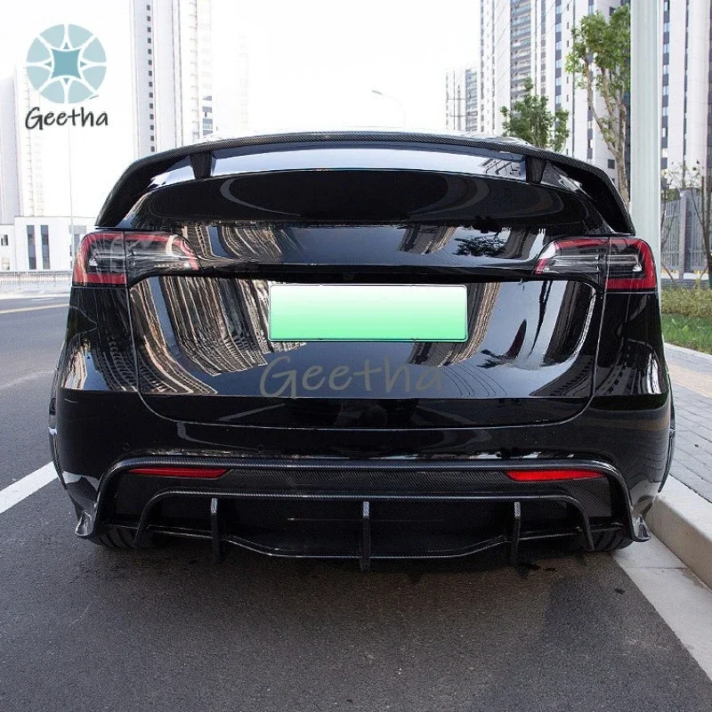 

For New 2020-2024 Tesla Model Y Premium Carbon Fiber Aerodynamic Rear Diffuser Upgrade Kit with Lower Lip Corner Bumper Other Pa
