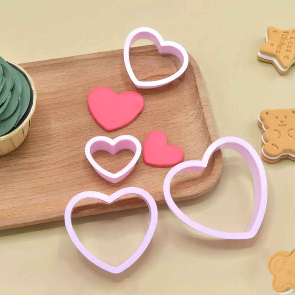 4Pcs/set Love Heart Cookie Cutter Wedding Party Fondant Dessert Cake Decorating Tools Heart Shape Biscuit Maker Pastry Cutter