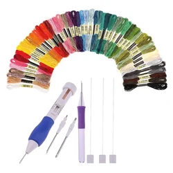 Juego de agujas de punzón para bordado, herramienta de artesanía para costura DIY, 50 colores, 3 agujas, 2 enhebradores