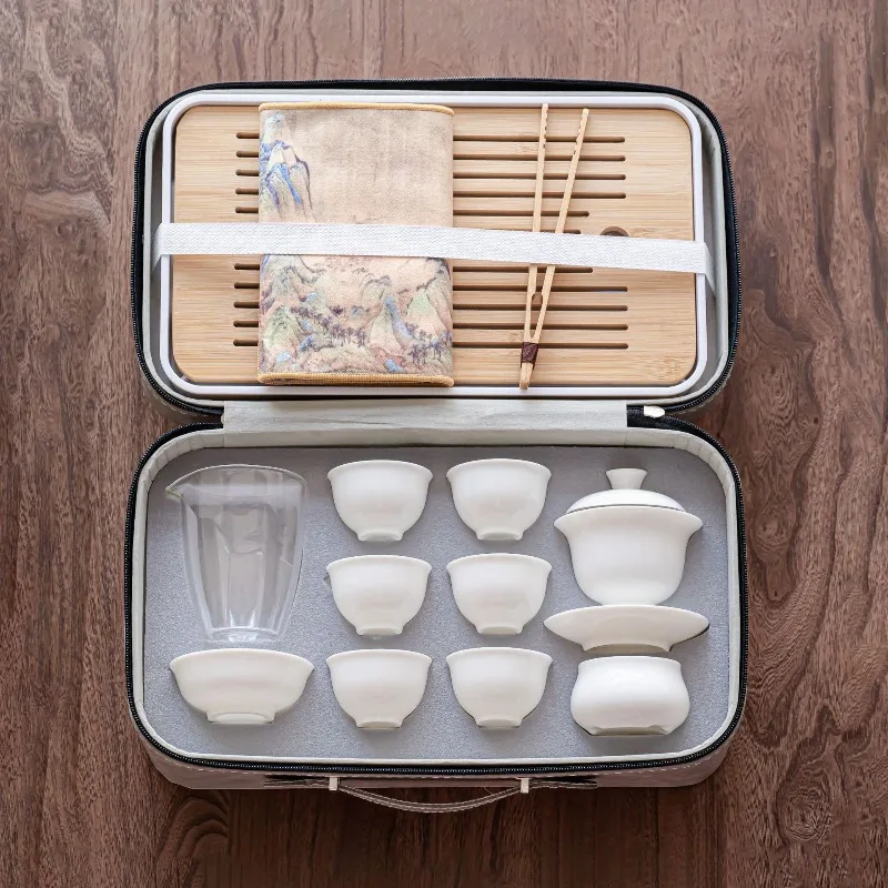 

Ручной Работы Овечий Жир Нефрит Белый Фарфор Дорожный Чайный Набор Керамический Открытый Кемпинг Путешествия Кунг-Фу Чайный Набор Чайных Поднос Набор