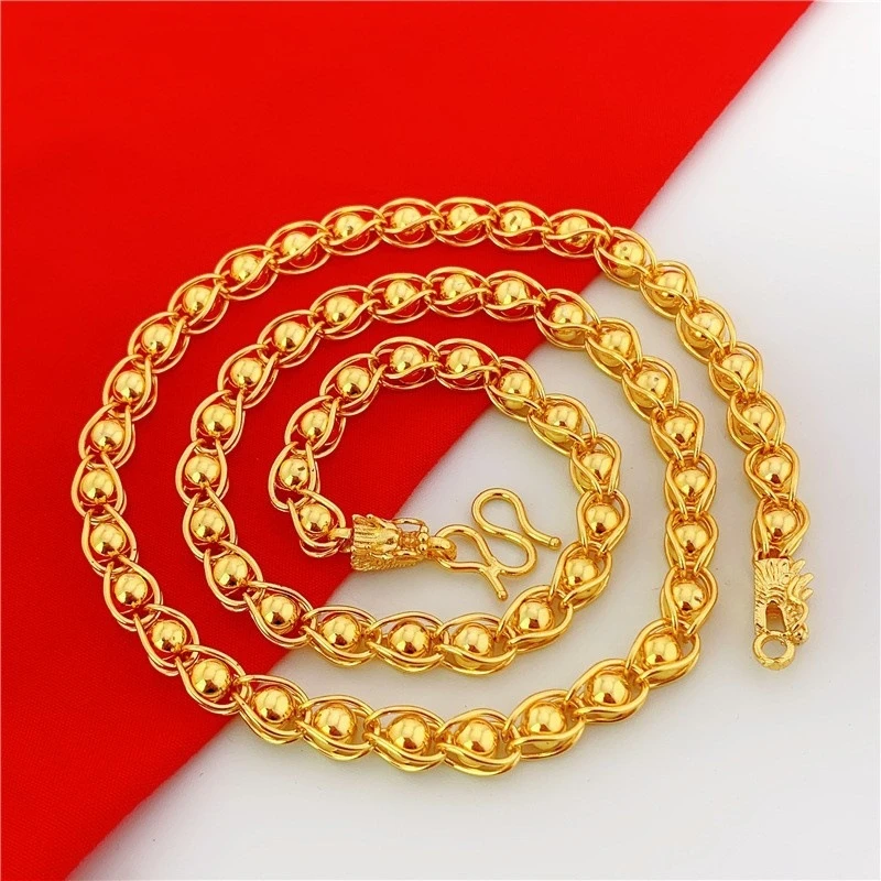 

Luxury Men's 24K real gold overbearing Pearl necklace Faucet M Button necklace 999 gold dainty necklace accessories