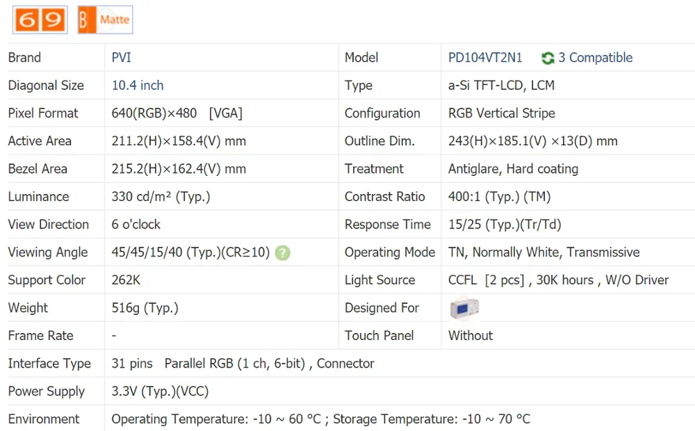 

LCD PANEL PD104VT2N1 10.4 INCH , 640*480, new&A+ in stock, test working before shipment