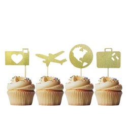 Airplane Heart Traveling Case Earth Cupcake Toppers for Travel Themed Party Baby Shower Birthday Party Wedding Party Decorations