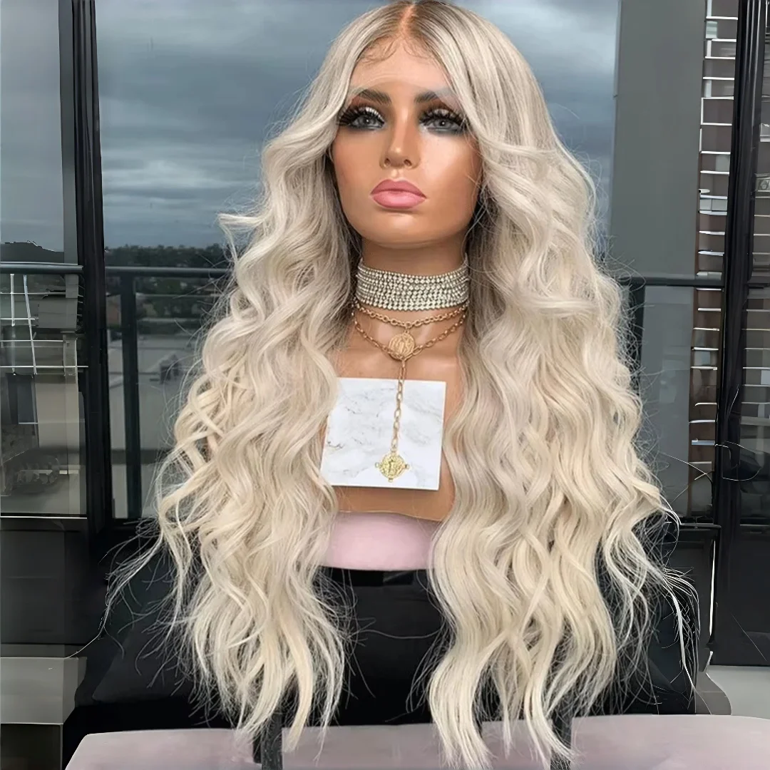 Ombre Blond 24Inch Wave Natural HD Lace Wig for Women Pre-Plucked Transparent Lace Frontal Versatile Hair Wig