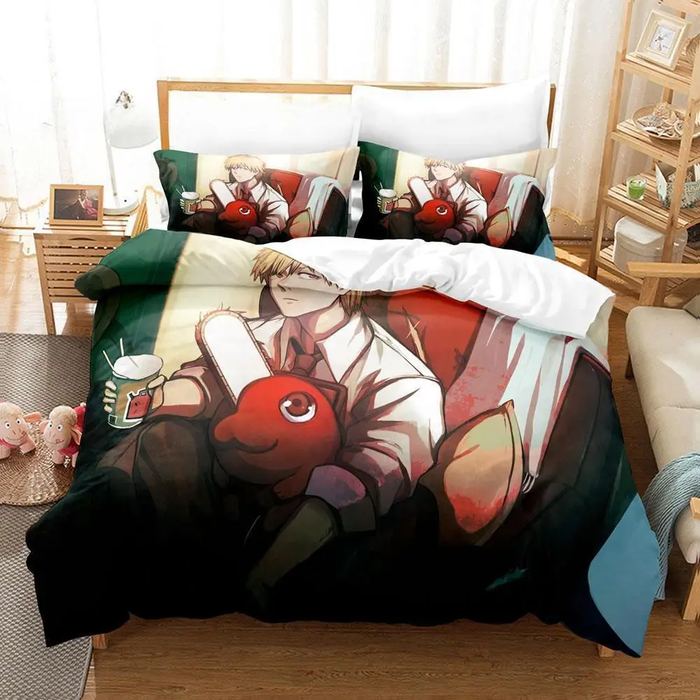 Chainsaw Man Pochita Bedding Set Single Twin Full Queen King Size Bed Set Adult Kid Bedroom Duvetcover Sets Anime Bed Sheet Set